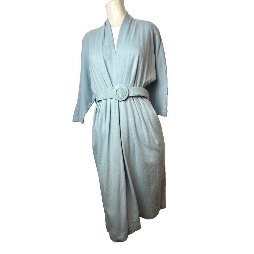 Petites by Willi Vintage Blue Dress Womens 4 P Belted Shirt Dress Back Zip